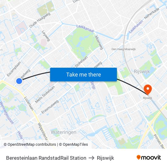 Beresteinlaan RandstadRail Station to Rijswijk map