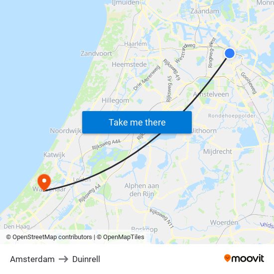 Amsterdam to Duinrell map