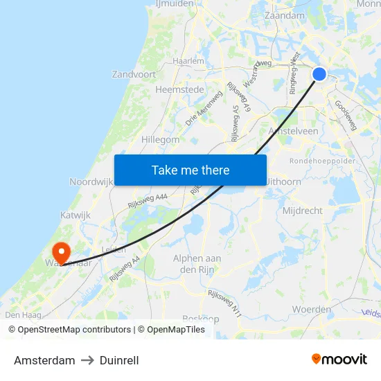 Amsterdam to Duinrell map