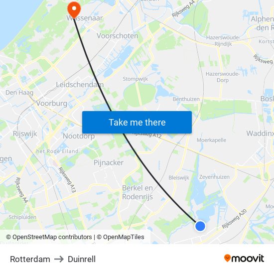 Rotterdam to Duinrell map