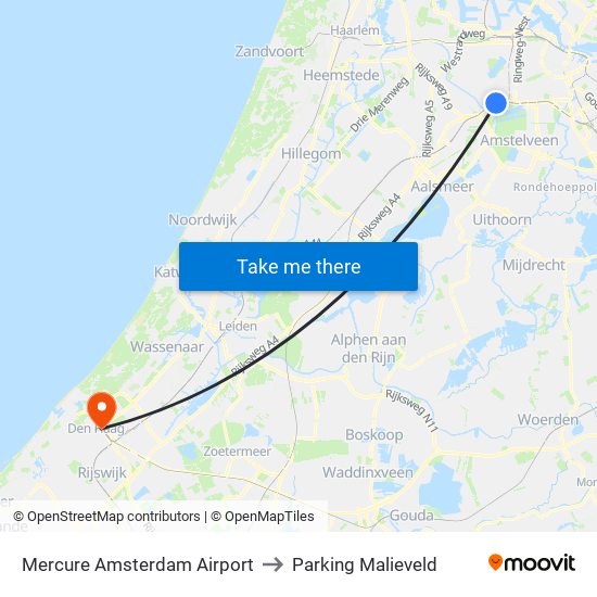 Mercure Amsterdam Airport to Parking Malieveld map