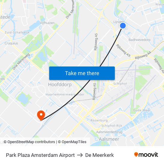 Park Plaza Amsterdam Airport to De Meerkerk map