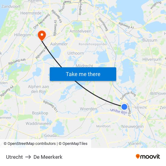 Utrecht to De Meerkerk map