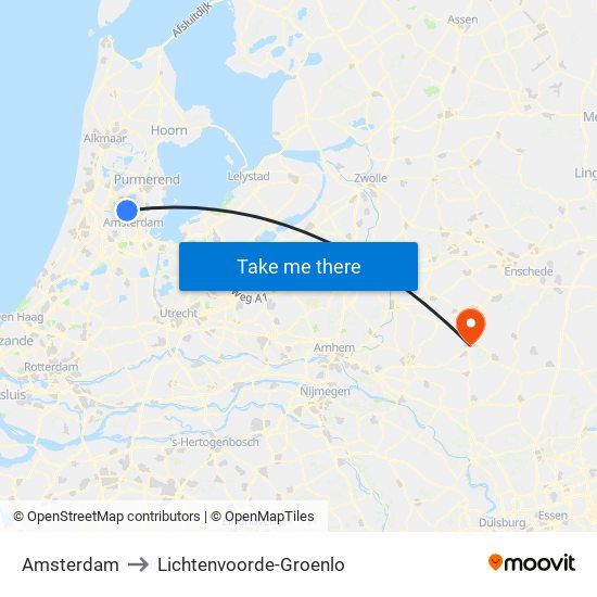 Amsterdam to Lichtenvoorde-Groenlo map