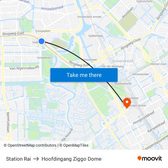 Station Rai to Hoofdingang Ziggo Dome map