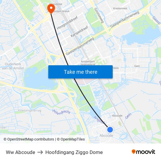 Ww Abcoude to Hoofdingang Ziggo Dome map