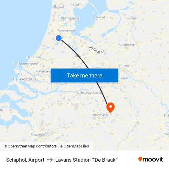 Schiphol, Airport to Lavans Stadion ""De Braak"" map