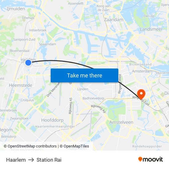 Haarlem to Station Rai map