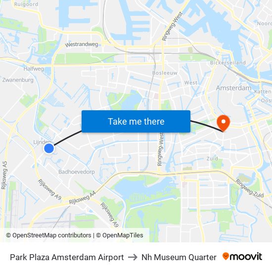 Park Plaza Amsterdam Airport to Nh Museum Quarter map
