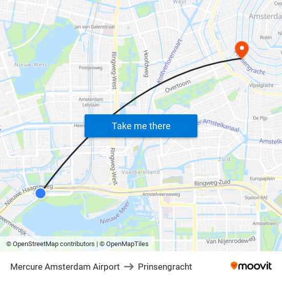 Mercure Amsterdam Airport to Prinsengracht map