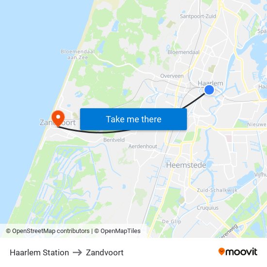 Haarlem Station to Zandvoort map
