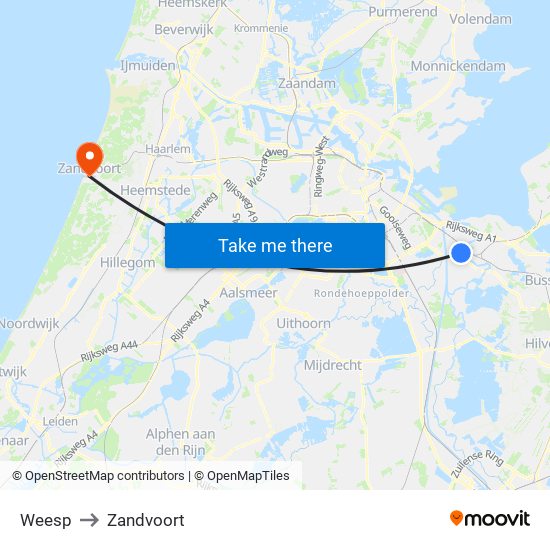 Weesp to Zandvoort map