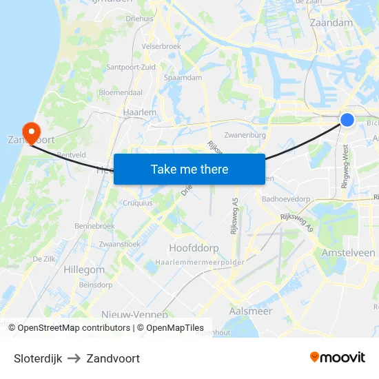 Sloterdijk to Zandvoort map