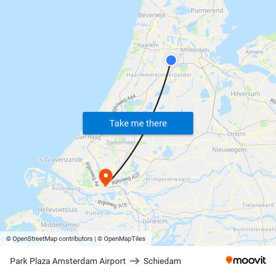 Park Plaza Amsterdam Airport to Schiedam map