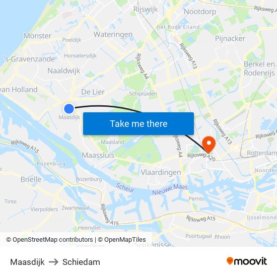 Maasdijk to Schiedam map