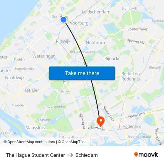 The Hague Student Center to Schiedam map