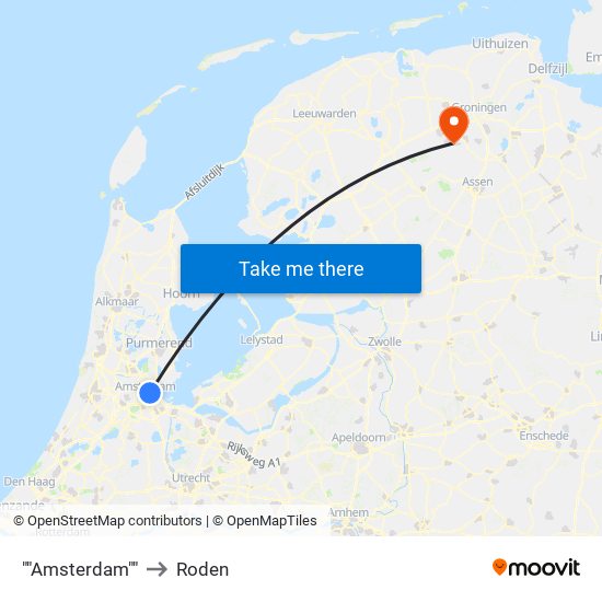 ""Amsterdam"" to Roden map