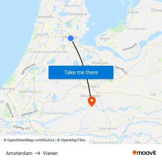 Amsterdam to Vianen map