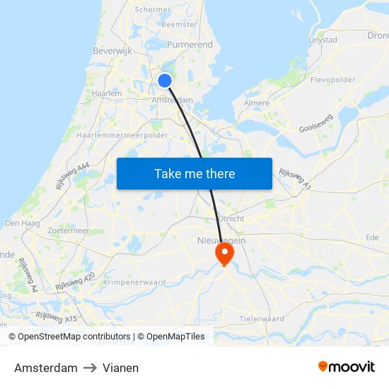 Amsterdam to Vianen map