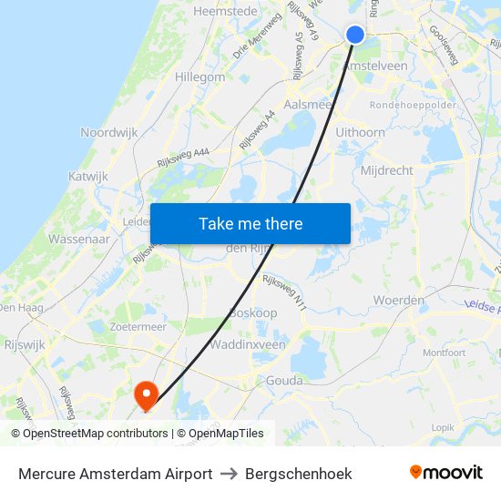 Mercure Amsterdam Airport to Bergschenhoek map