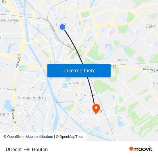 Utrecht to Houten map