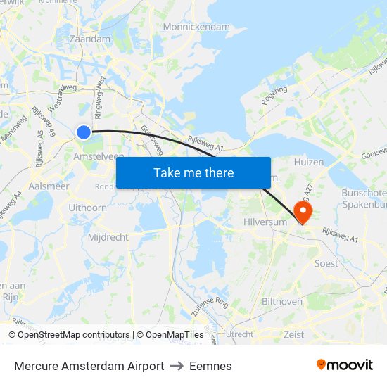 Mercure Amsterdam Airport to Eemnes map