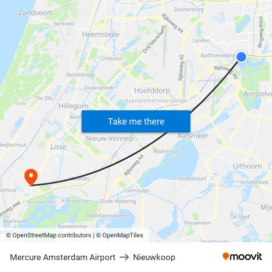 Mercure Amsterdam Airport to Nieuwkoop map