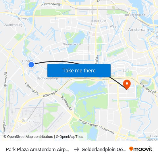 Park Plaza Amsterdam Airport to Gelderlandplein Oost map