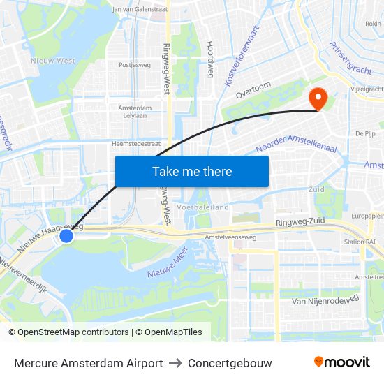 Mercure Amsterdam Airport to Concertgebouw map