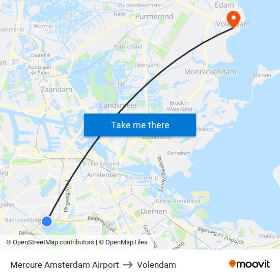 Mercure Amsterdam Airport to Volendam map