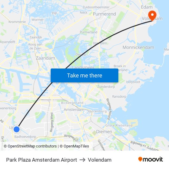 Park Plaza Amsterdam Airport to Volendam map