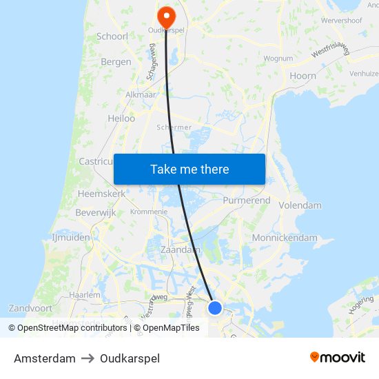 Amsterdam to Oudkarspel map