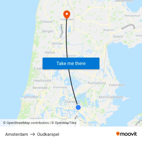 Amsterdam to Oudkarspel map