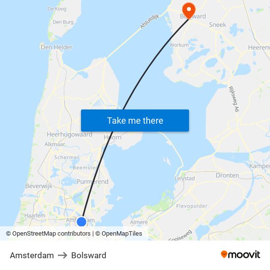 Amsterdam to Bolsward map