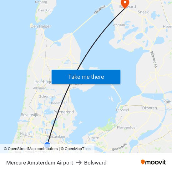 Mercure Amsterdam Airport to Bolsward map