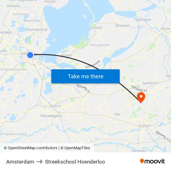 Amsterdam to Streekschool Hoenderloo map