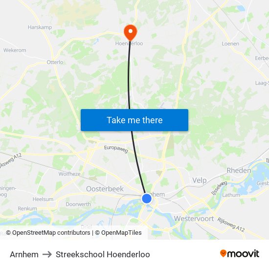 Arnhem to Streekschool Hoenderloo map