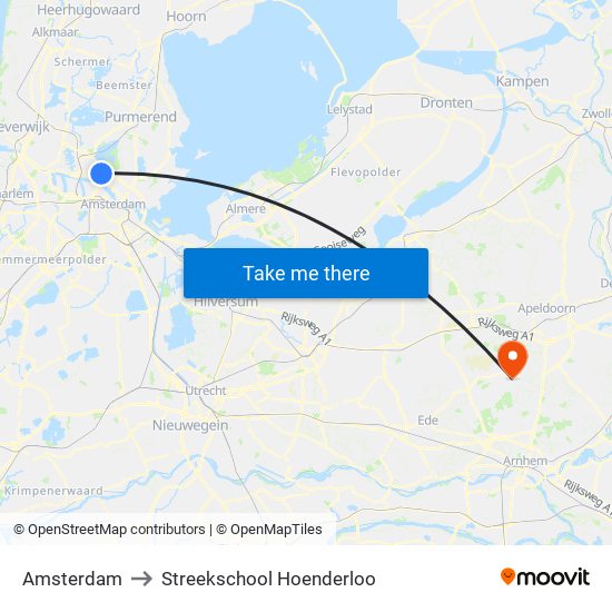 Amsterdam to Streekschool Hoenderloo map