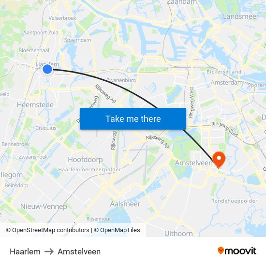 Haarlem to Amstelveen map