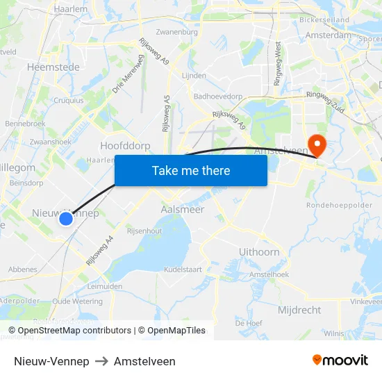 Nieuw-Vennep to Amstelveen map