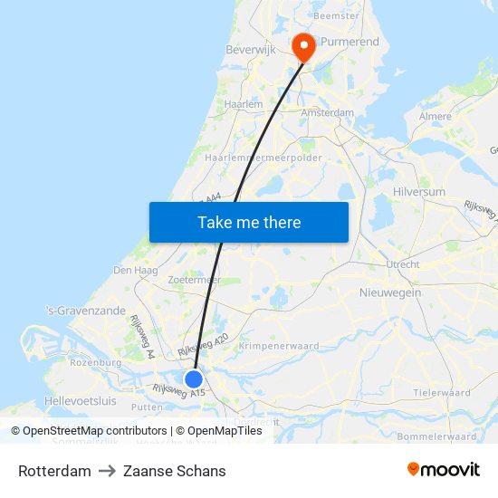 Rotterdam to Zaanse Schans map