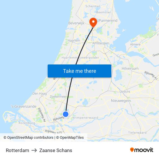 Rotterdam to Zaanse Schans map