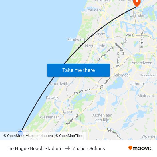 The Hague Beach Stadium to Zaanse Schans map