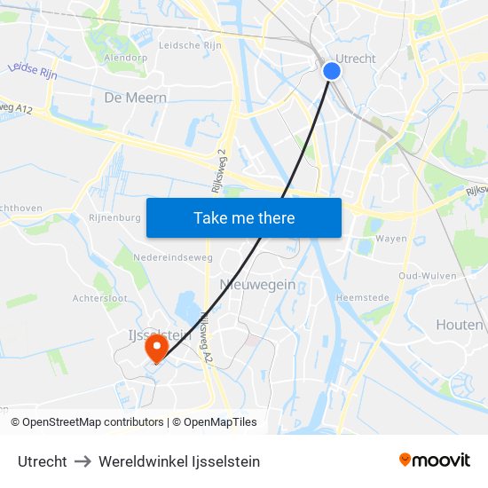 Utrecht to Wereldwinkel Ijsselstein map