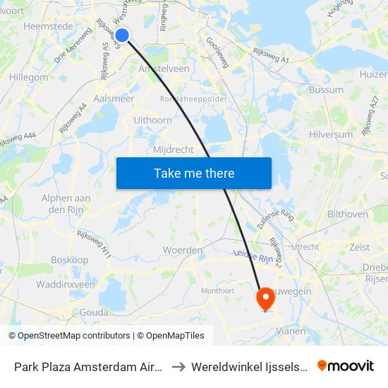 Park Plaza Amsterdam Airport to Wereldwinkel Ijsselstein map