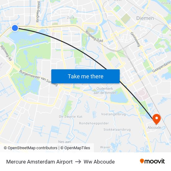 Mercure Amsterdam Airport to Ww Abcoude map