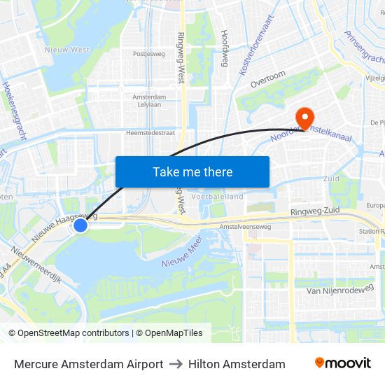 Mercure Amsterdam Airport to Hilton Amsterdam map