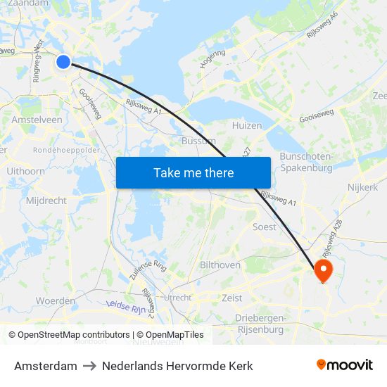 Amsterdam to Nederlands Hervormde Kerk map