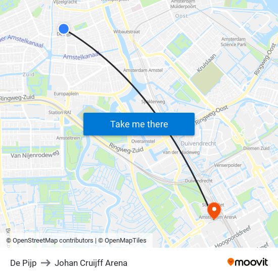 De Pijp to Johan Cruijff Arena map