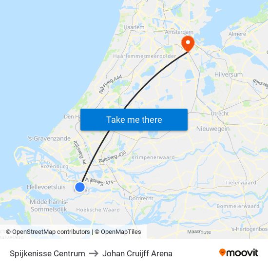 Spijkenisse Centrum to Johan Cruijff Arena map